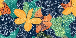 热带花卉叶脉图案布料