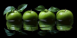 青苹果在水面的清新倒影