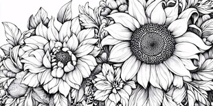 黑白花卉图案插画