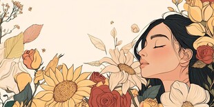 女孩沉醉于缤纷花卉中