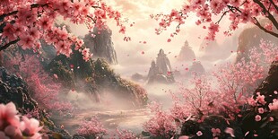 春日桃源仙境美景图