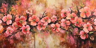 烂漫桃花油画风花卉图