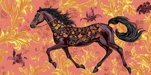 奔马于繁花金叶间驰骋