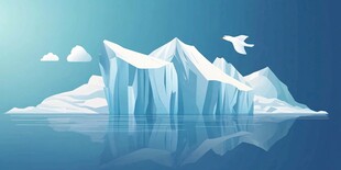 海上冰山与飞鸟景观图