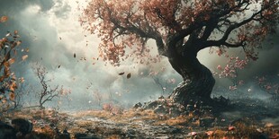 孤树绽花于萧瑟旷野