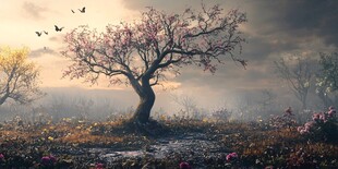 孤独繁花树 暮霭中的生机