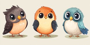 三只萌态小鸟排排站