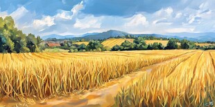 金色麦田中的乡间风景