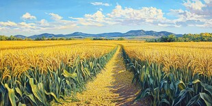 金色田野中的乡间小径