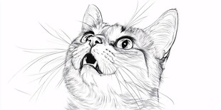 惊讶小猫素描图