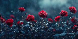 雨中绽放的娇艳红玫瑰