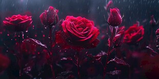 雨中娇艳红玫瑰