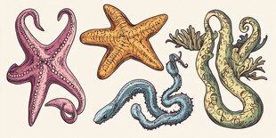 海洋生物手绘插画集合