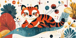 可爱萌虎置身多彩植物间