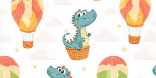 恐龙乘热气球欢乐飞行