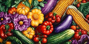 缤纷多彩的新鲜蔬果组合