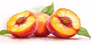水彩画中的鲜嫩多汁桃子