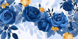 蓝黄玫瑰花卉图案背景