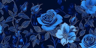 深蓝色玫瑰花卉图案背景