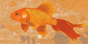 金色金鱼游弋于云纹间