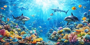 梦幻海底世界 海豚鲨鱼共舞