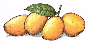 手绘金黄诱人的新鲜芒果