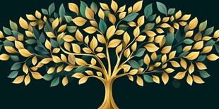 金色树叶树插画