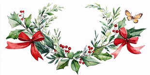 圣诞花环水彩插画