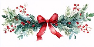 圣诞花环装饰 水彩风设计