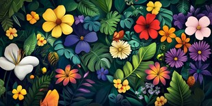 缤纷花卉与绿叶的梦幻组合