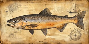 复古风鲑鱼插画