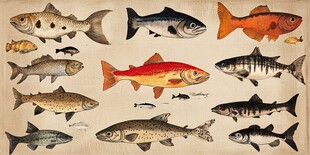 多样鱼类插画展示