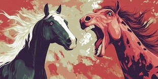 两匹马的激烈对峙画面