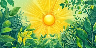 阳光照耀下的繁茂绿植