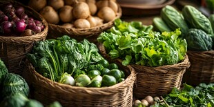 新鲜蔬菜装满质朴藤篮