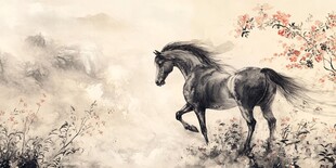 骏马驰于山水繁花间