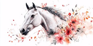 白马繁花绘 梦幻水彩风