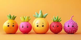 可爱水果造型玩偶排成排