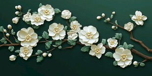 中式立体花朵装饰树枝图