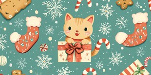 圣诞猫咪与节日元素图案