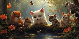 森林中可爱的动物们聚会