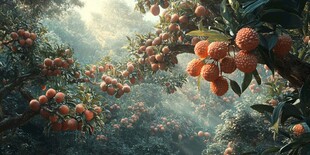 阳光照耀下的硕果累累橘林