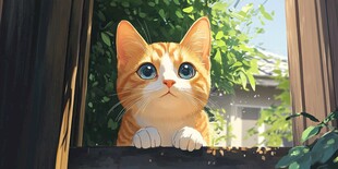 窗边萌猫 好奇张望的小可爱