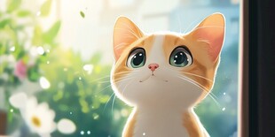萌趣小猫望向窗外美景