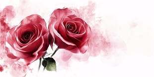 两朵红玫瑰水彩艺术画