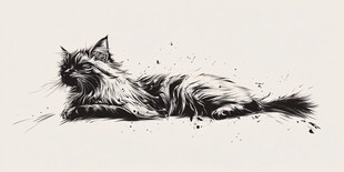 黑白笔触下的慵懒猫咪