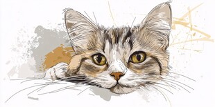 可爱猫咪插画特写