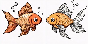 对视的可爱金鱼插画