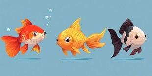 三条可爱的卡通小金鱼