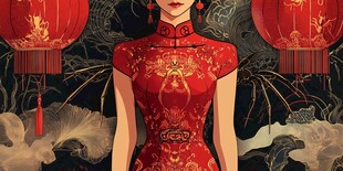 身着旗袍的古典东方美人